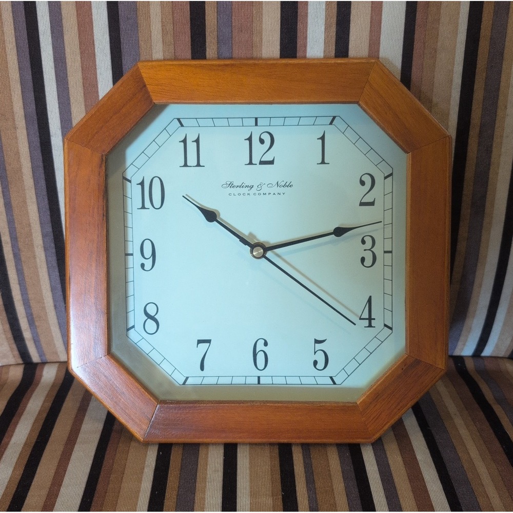 Vintage Sterling & Noble 10" Octagonal Wood Frame Quartz Wall Clock Tested Works